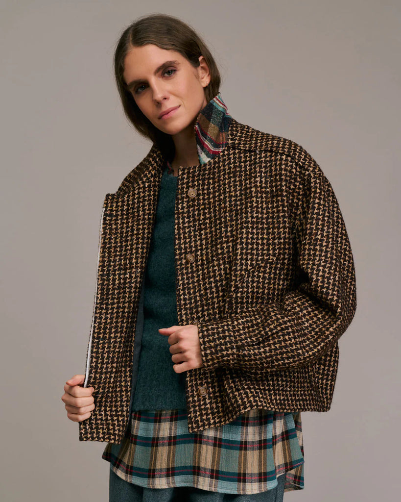 Bomber Diega pied de poule ecrù e cioccolato