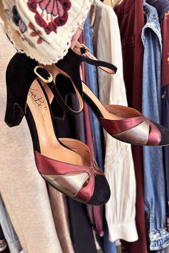 Maryjane La Belle Shoes intreccio lame bordeaux e fume