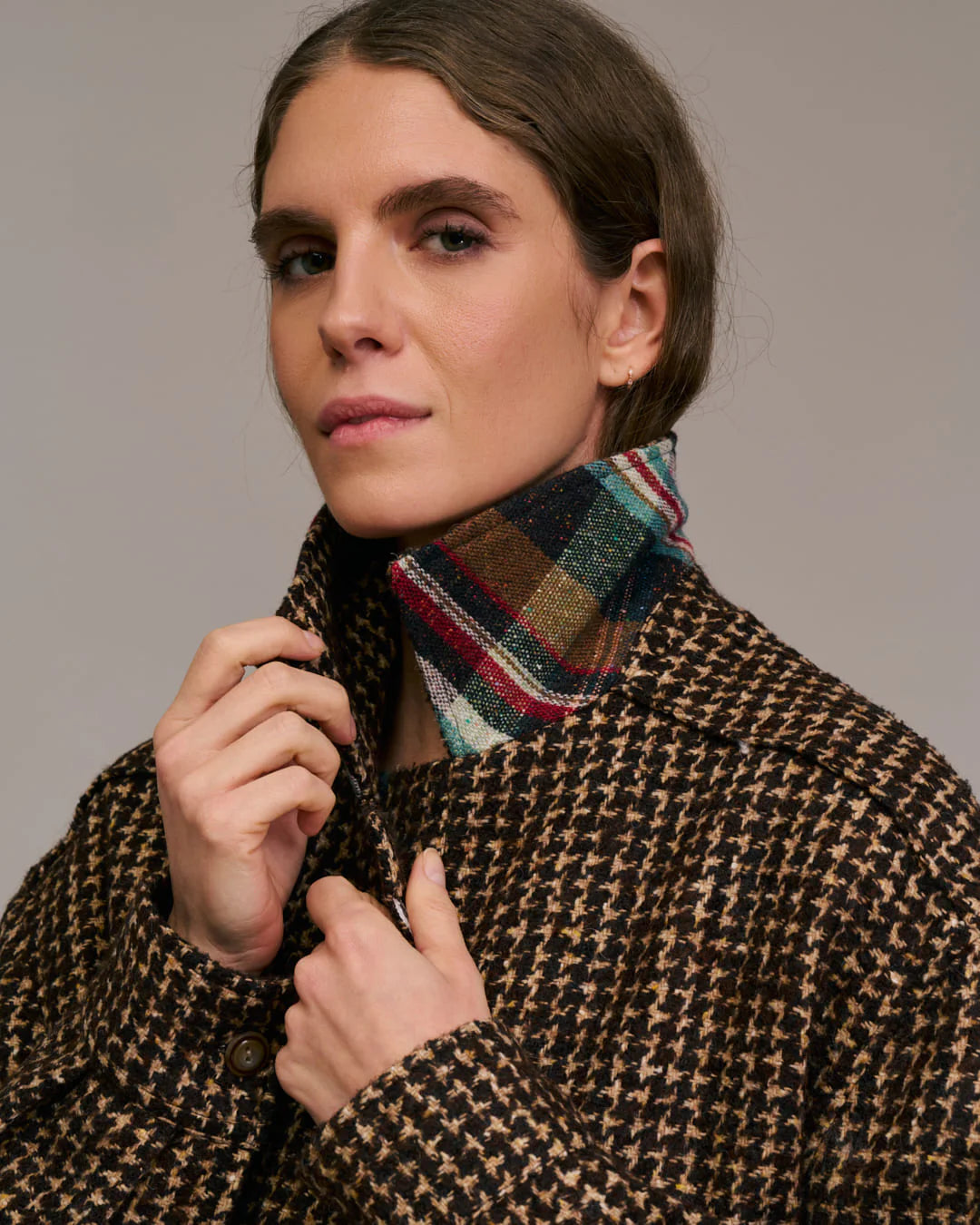 Bomber Diega pied de poule ecrù e cioccolato