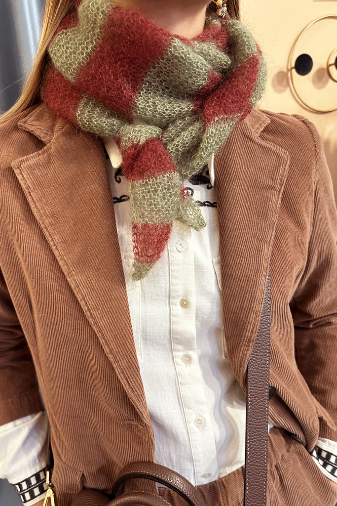 Sciarpa Bibi triangolo a righe loden e barolo