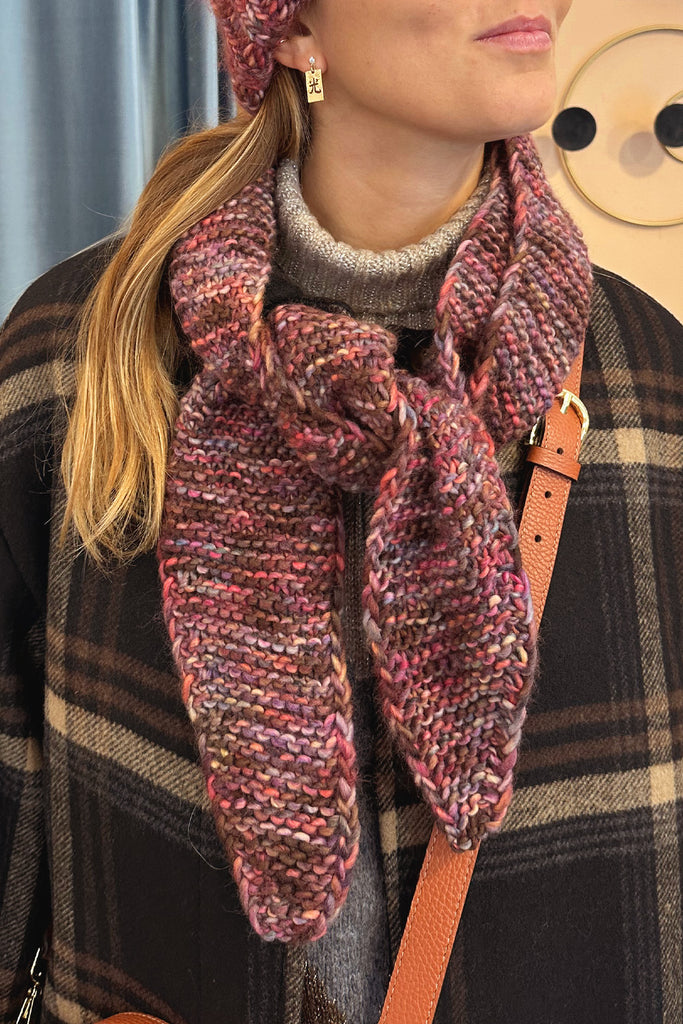 Sciarpa Bibi triangolo melange cioccolato e rosa