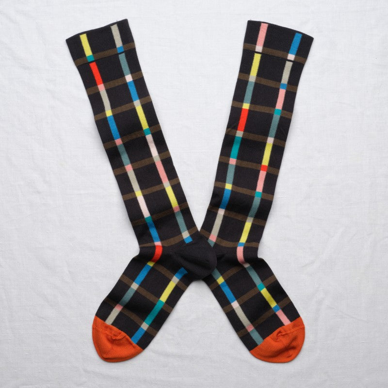 Calze lunghe Bonne Maison nere reticolo multicolor