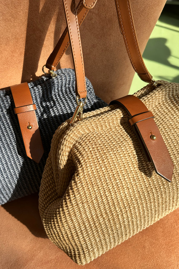 Borsa C. Bertini rafia naturale soffietto