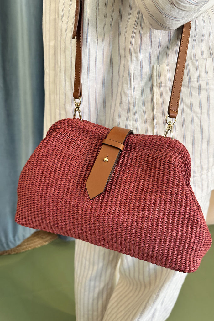 Borsa C. Bertini rafia rosso fragola soffietto