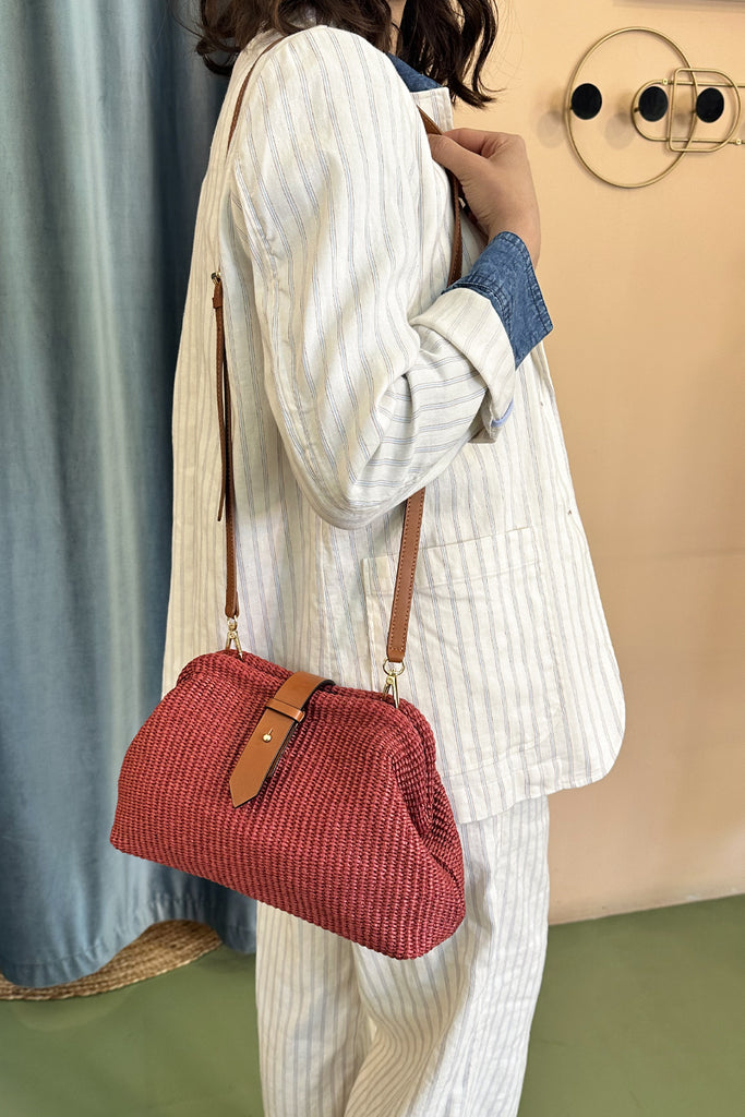 Borsa C. Bertini rafia rosso fragola soffietto