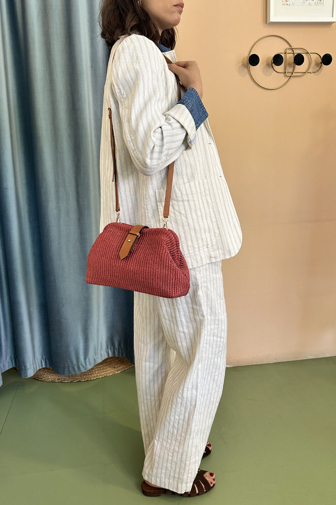 Borsa C. Bertini rafia rosso fragola soffietto