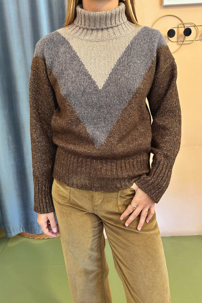 Maglione C. Bertani bruciato e grigio con lurex