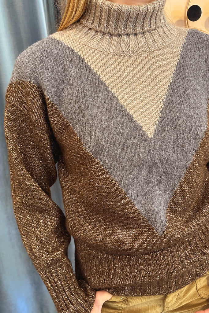 Maglione C. Bertani bruciato e grigio con lurex