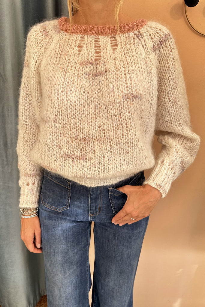 Maglione C. Bertani panna melange e rosa creta