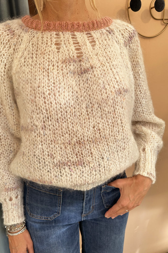 Maglione C. Bertani panna melange e rosa creta