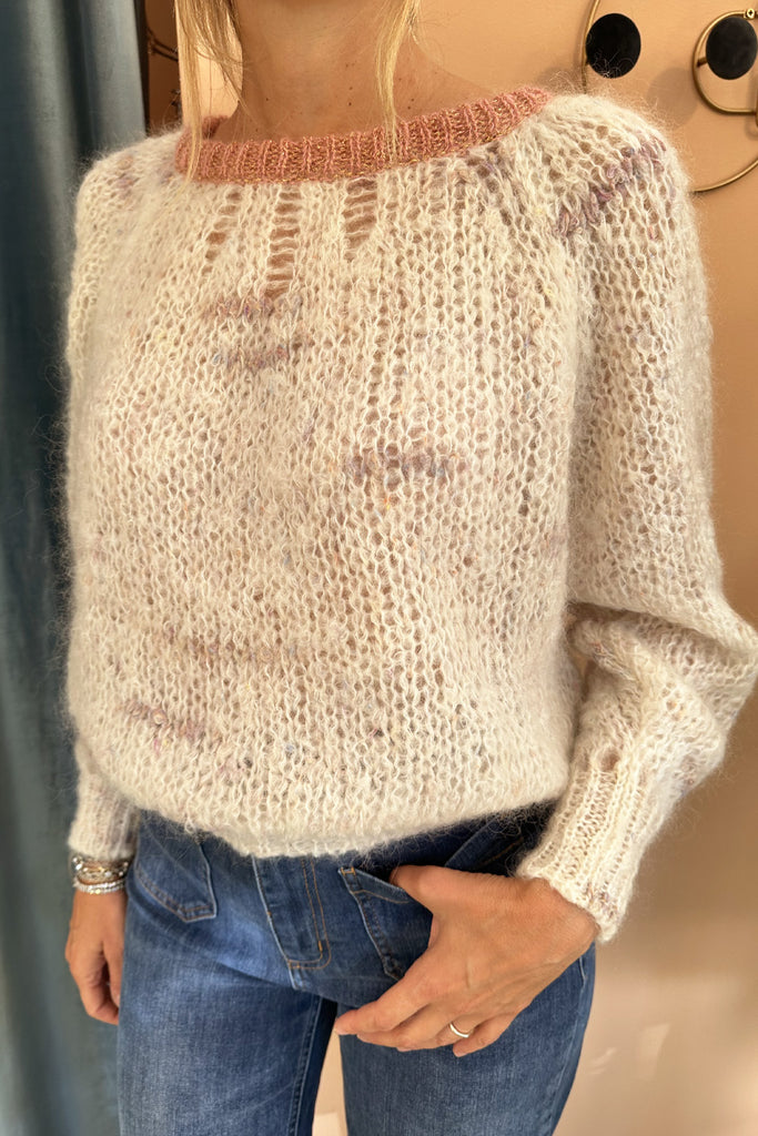Maglione C. Bertani panna melange e rosa creta