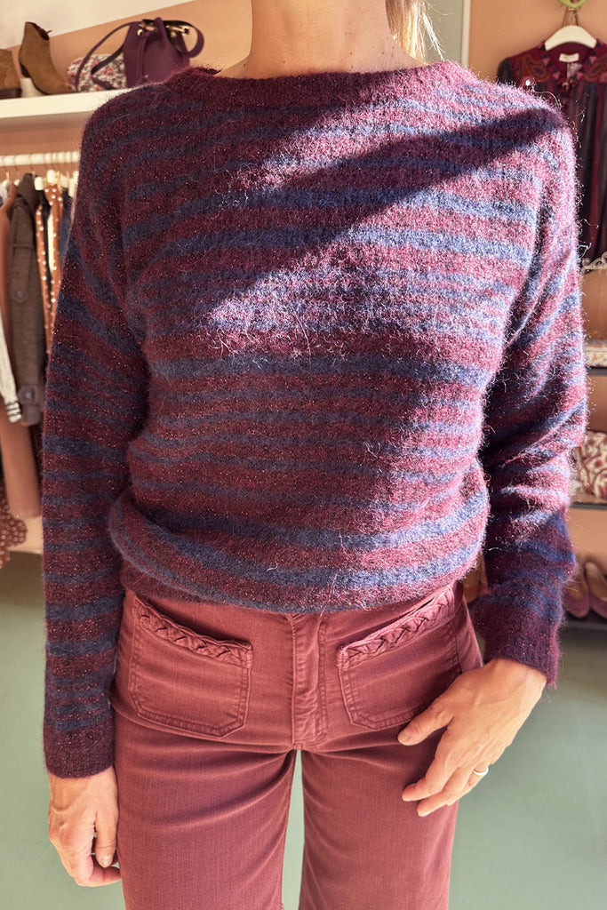 Maglione C. Bertani blu e bordeaux lurex