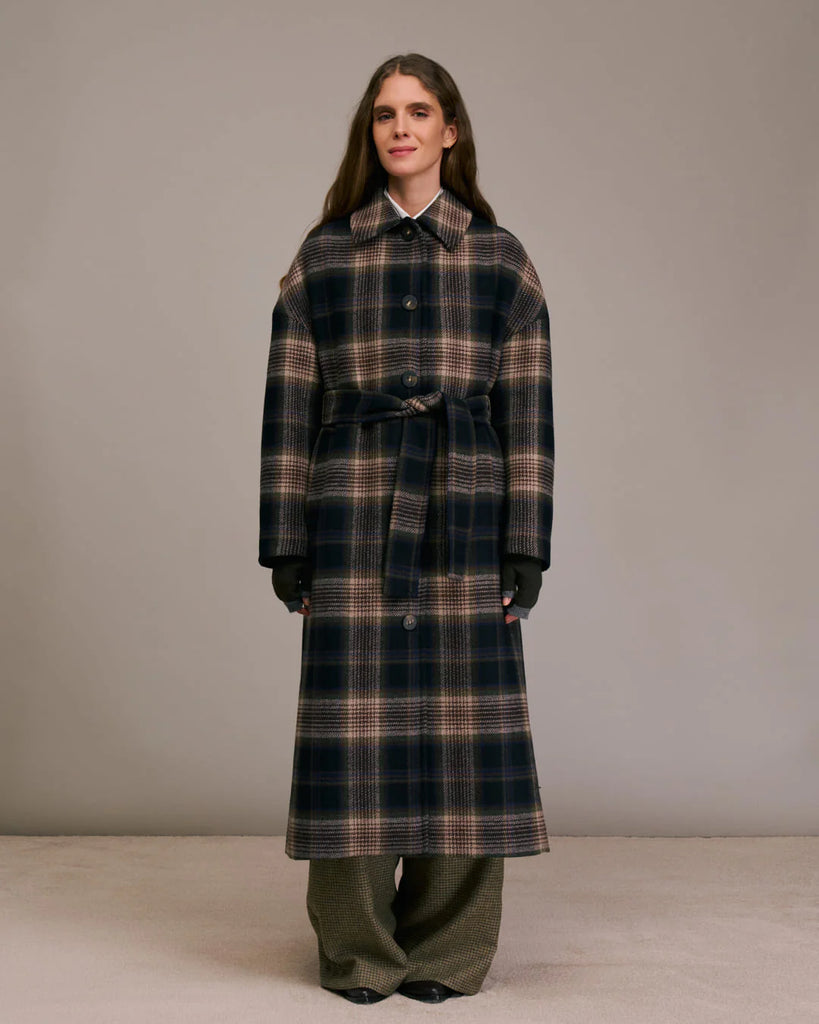 Cappotto Diega lungo principe di galles con cintura