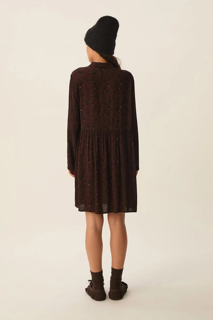 Abito Des Petits Hauts cioccolato fiori neri e panna