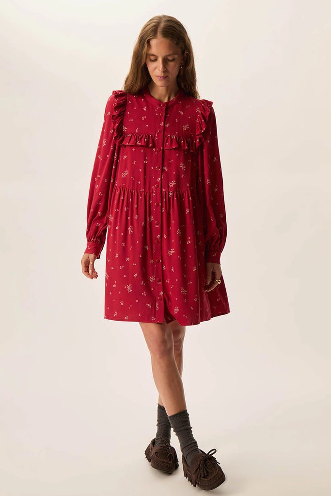 Abito Des Petits Hauts rosso con frill