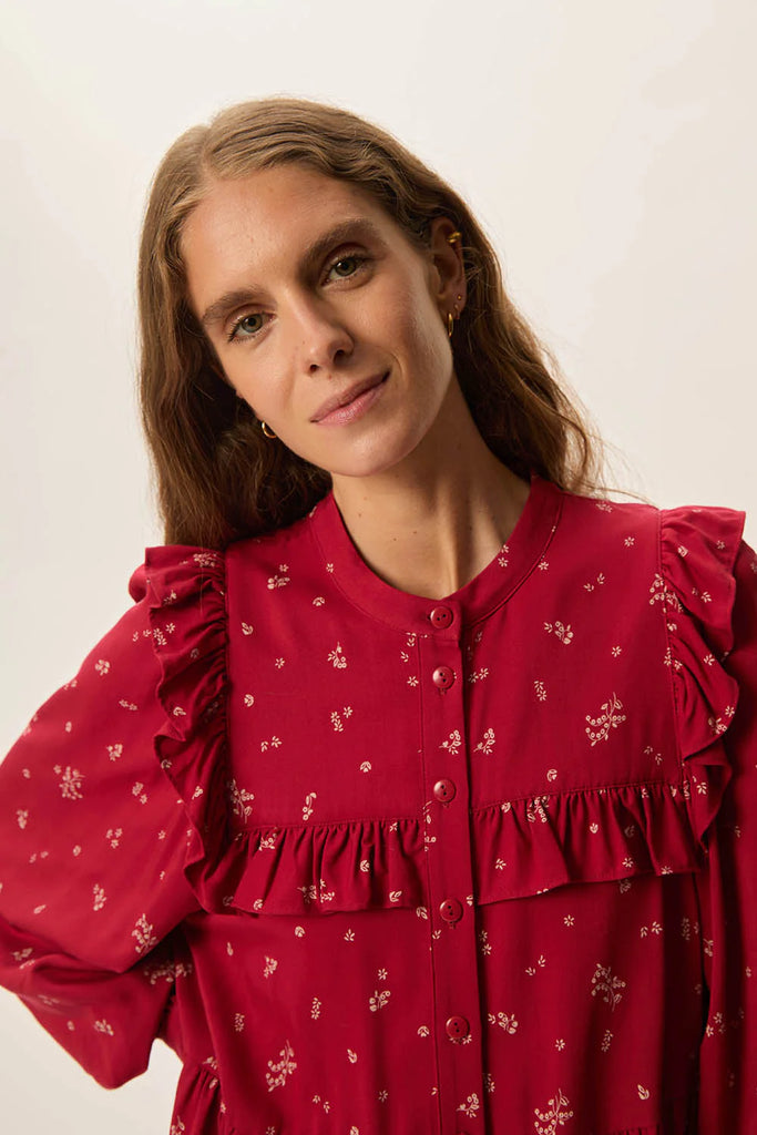 Abito Des Petits Hauts rosso con frill