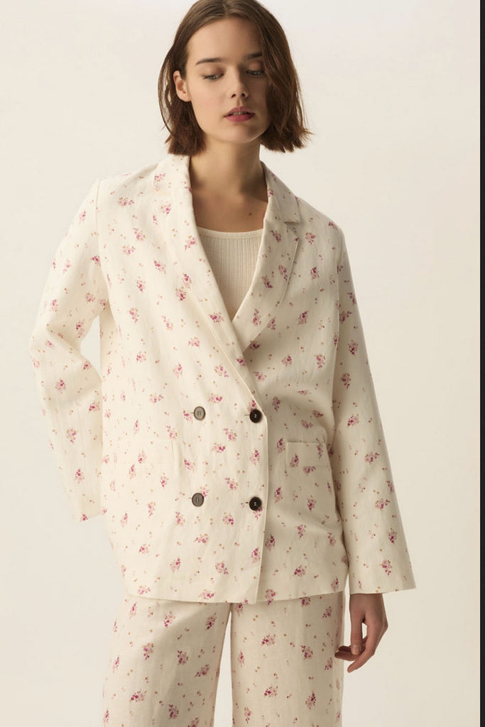 Blazer Des Petits Hauts panna e mazzolini rosa