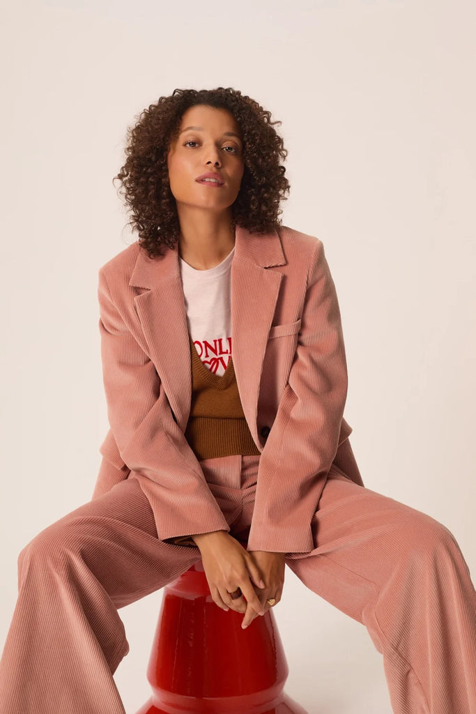 Blazer Des Petits Hauts velluto coste rosa creta