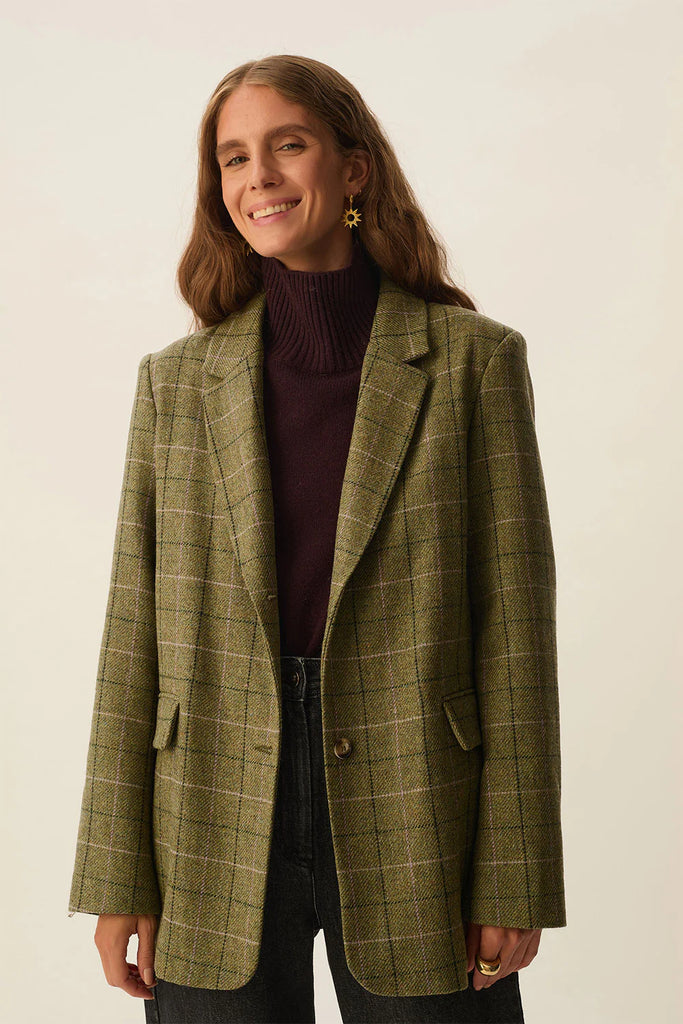 Blazer Des Petits Hauts verde con quadri