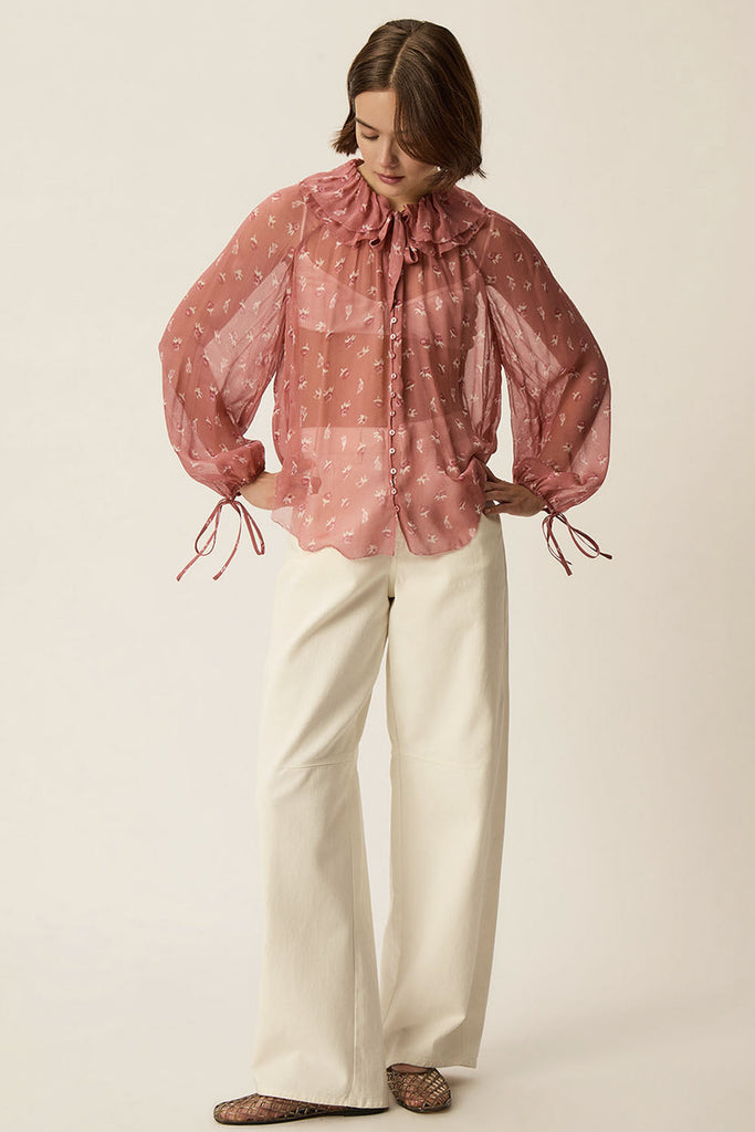 Camicia Des Petits Hauts rosa blush e panna