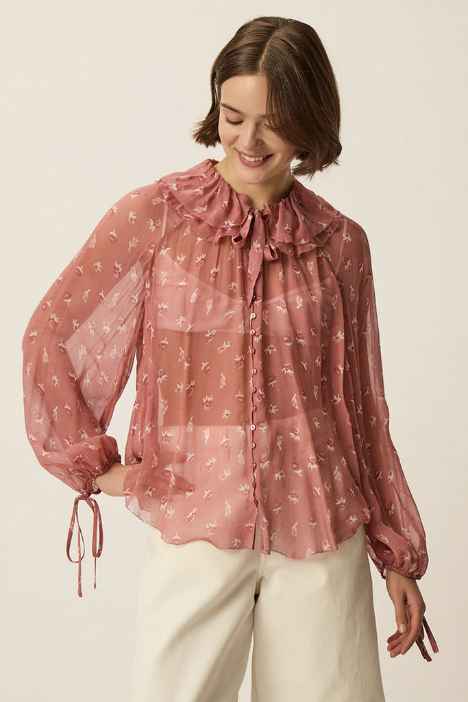 Camicia Des Petits Hauts rosa blush e panna