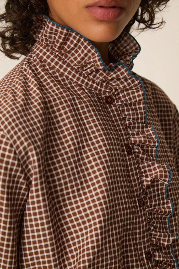 Camicia Des Petits Hauts check cioccolato e panna