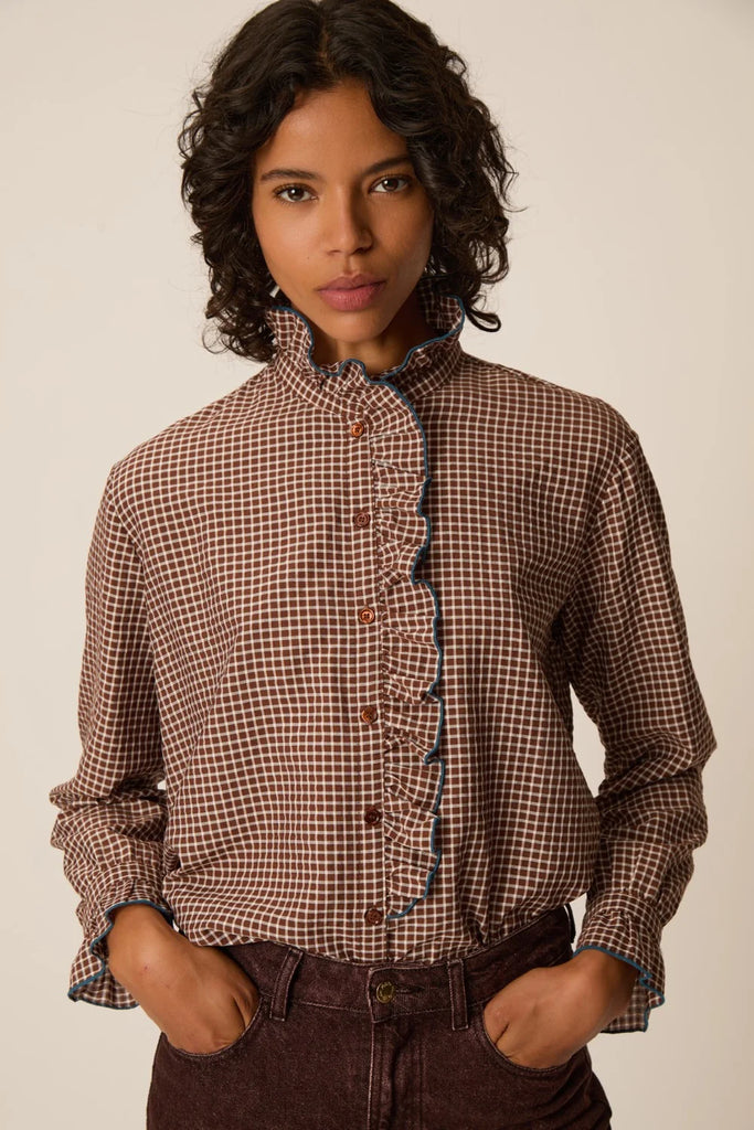 Camicia Des Petits Hauts check cioccolato e panna