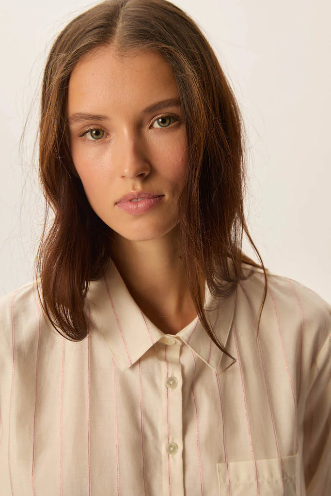 Camicia Des Petits Hauts panna righe lurex rosa