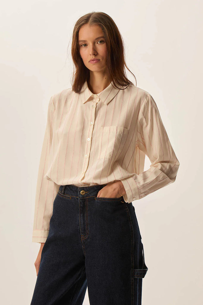 Camicia Des Petits Hauts panna righe lurex rosa