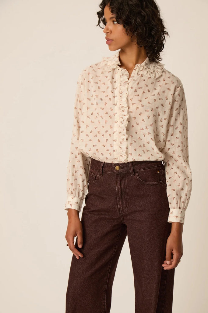 Camicia Des Petits Hauts panna colletto frill e quadretti