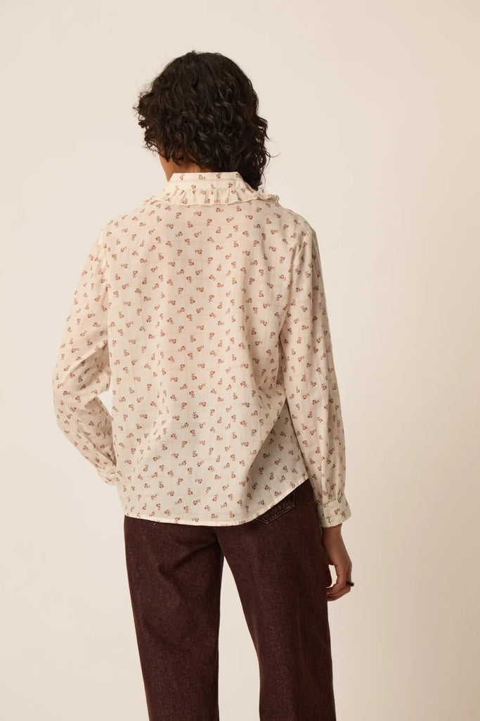 Camicia Des Petits Hauts panna colletto frill e quadretti