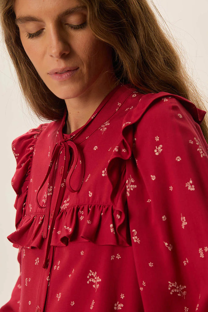 Camicia Des Petits Hauts rossa con frill