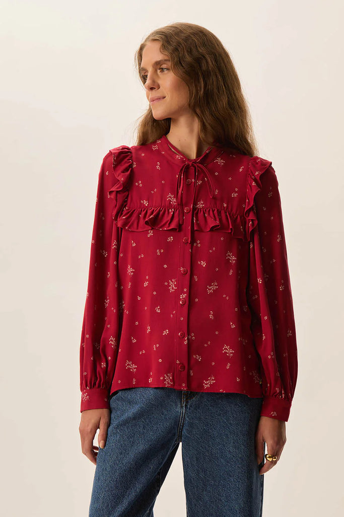 Camicia Des Petits Hauts rossa con frill