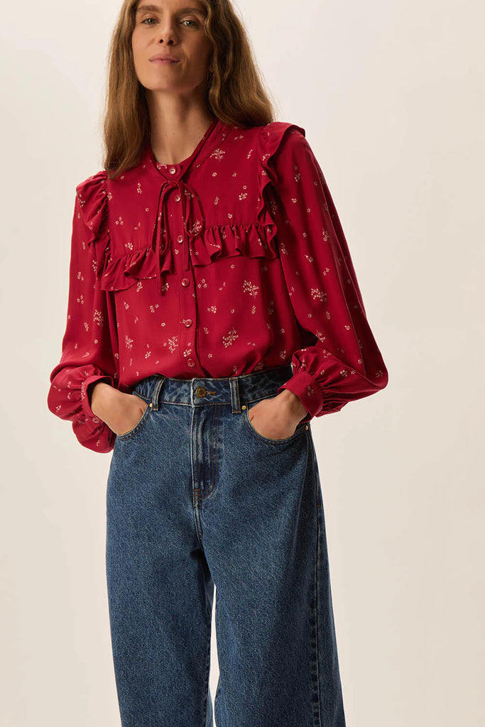 Camicia Des Petits Hauts rossa con frill