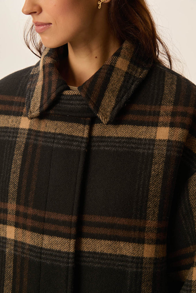 Cappotto Des Petits Hauts maxi check nero cammello e caffè