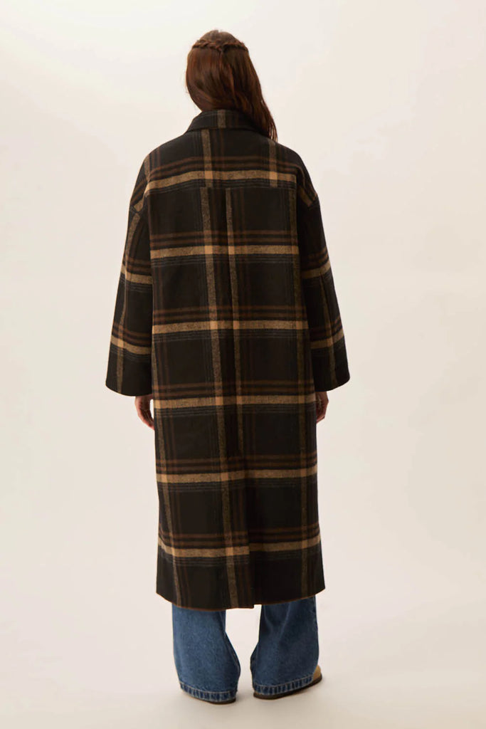 Cappotto Des Petits Hauts maxi check nero cammello e caffè