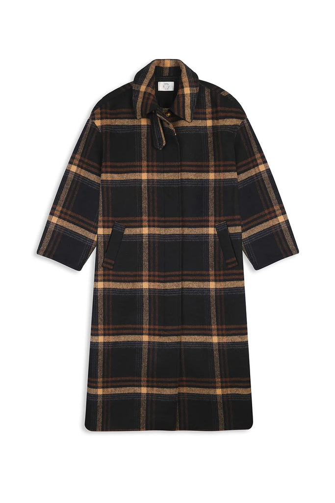 Cappotto Des Petits Hauts maxi check nero cammello e caffè