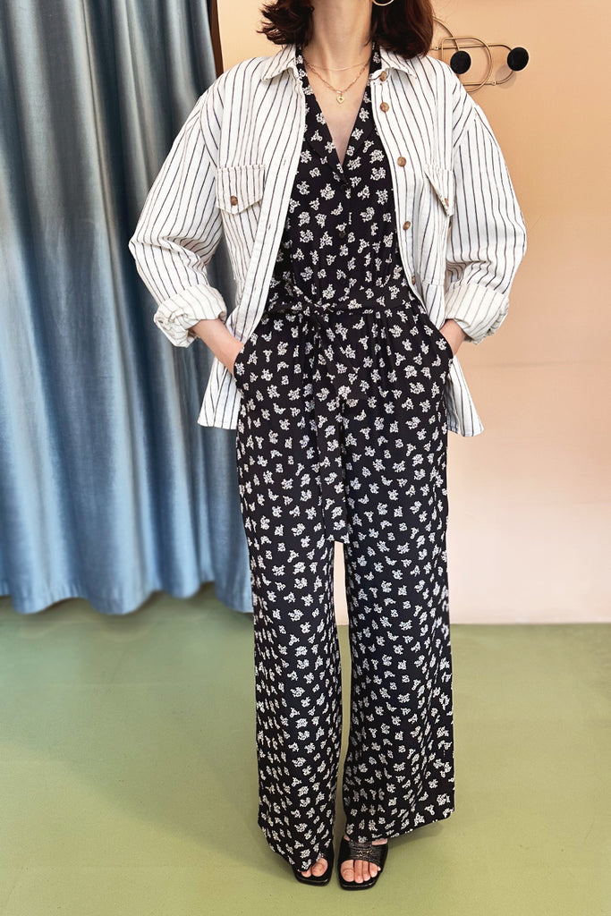 Giacca camicia Des Petits Hauts in denim burro righe nere