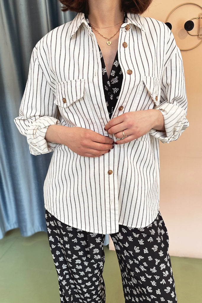 Giacca camicia Des Petits Hauts in denim burro righe nere