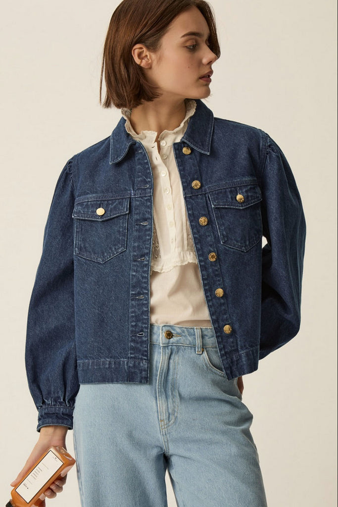 Giacca Des Petits Hauts denim spalle a sbuffo