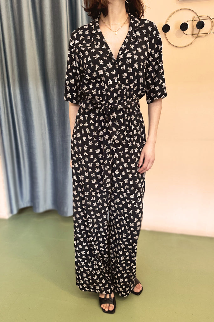 Jumpsuit Des Petits Hauts nera fiori panna