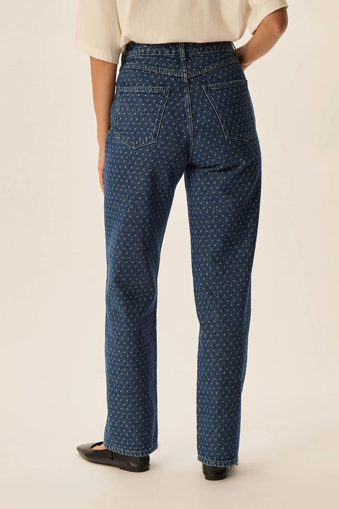 Pantaloni Des Petits Hauts denim con fantasia panna