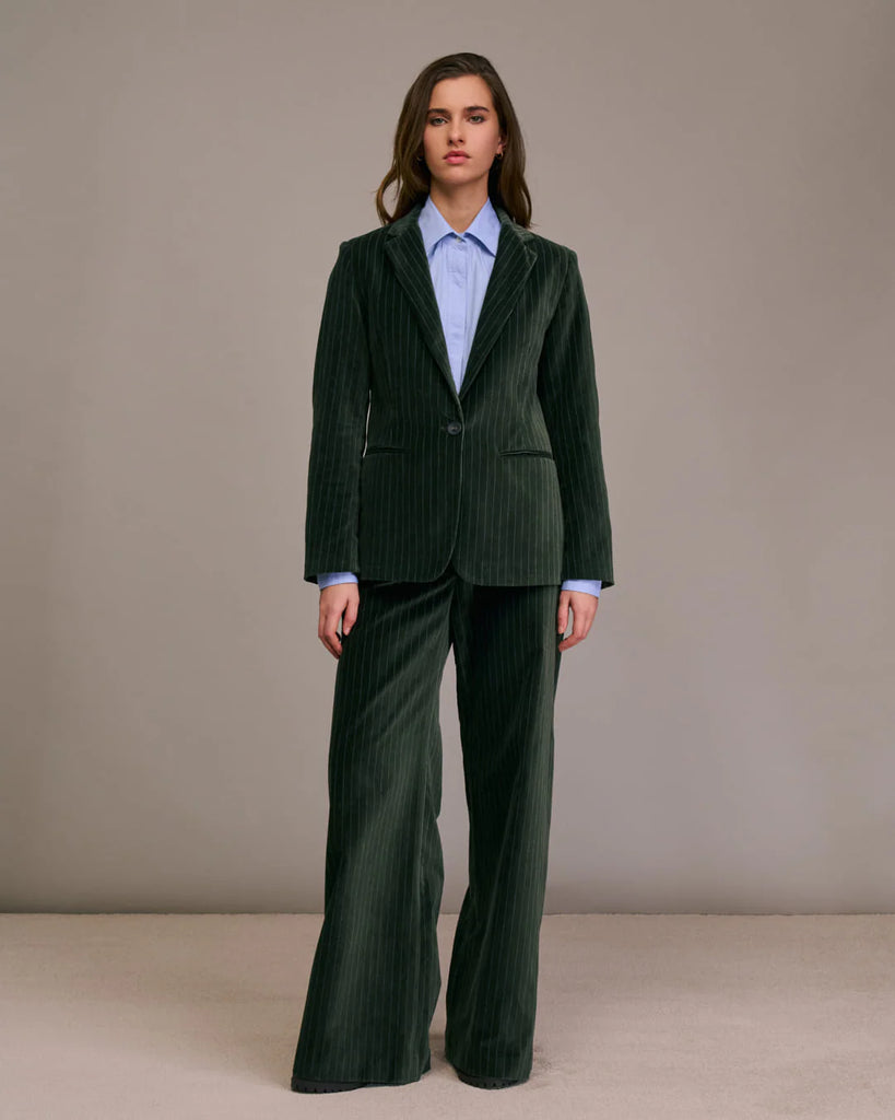 Blazer Diega velluto liscio verde gessato