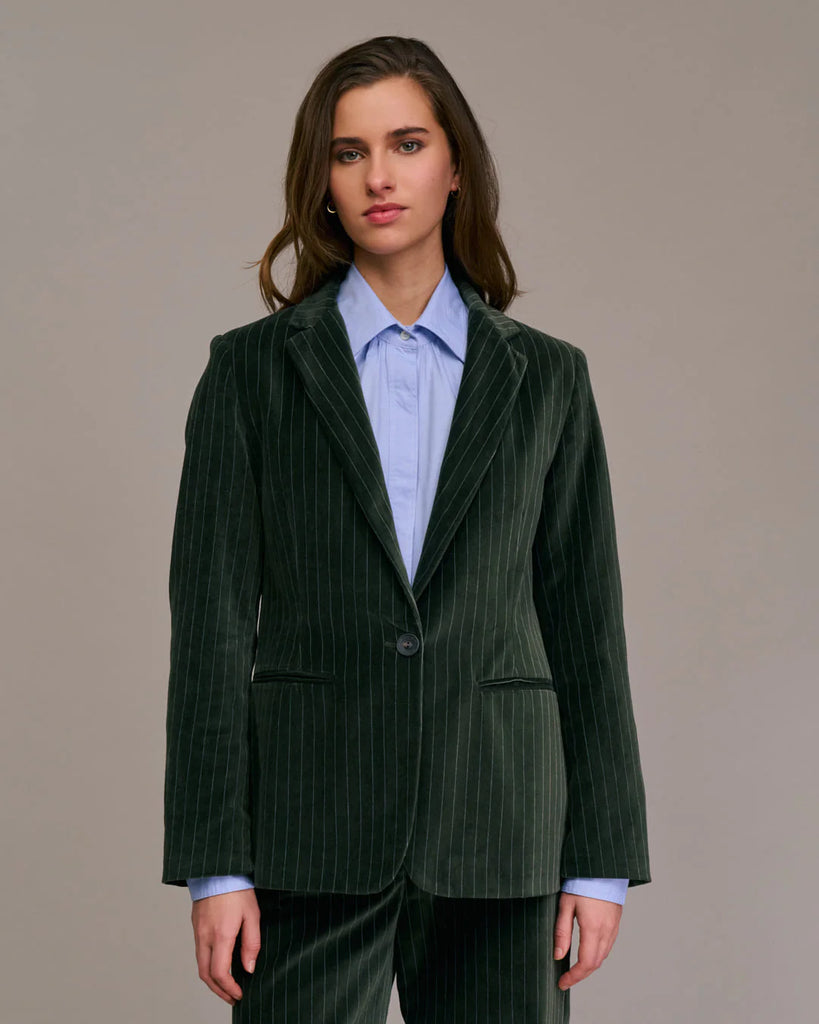 Blazer Diega velluto liscio verde gessato