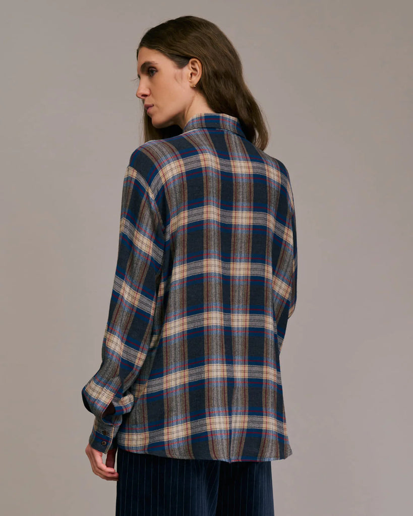 Camicia Diega check bluette e mini rouches