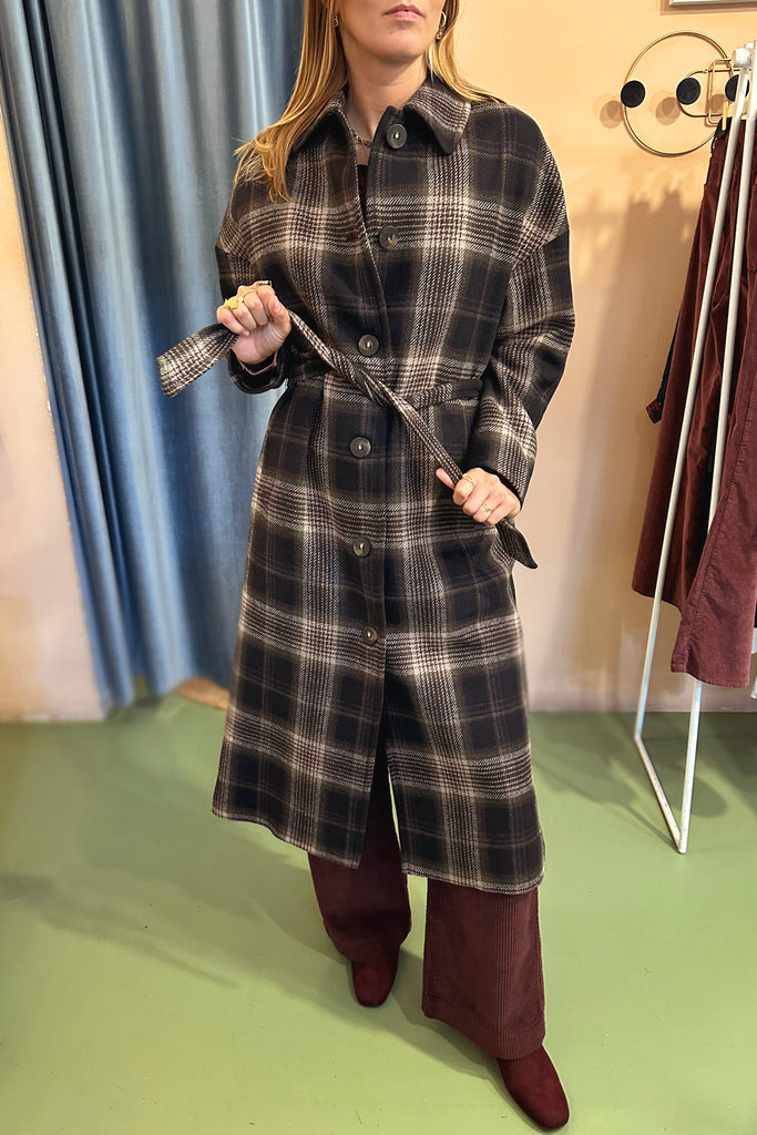 Cappotto Diega lungo principe di galles con cintura