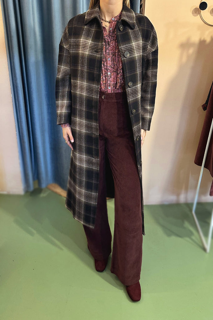 Cappotto Diega lungo principe di galles con cintura