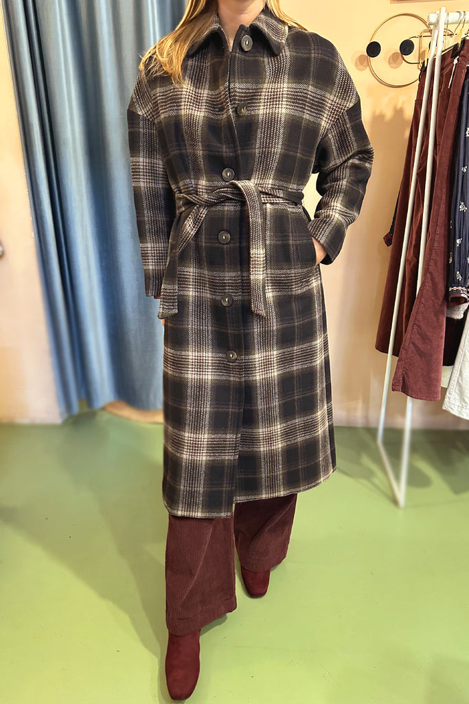 Cappotto Diega lungo principe di galles con cintura