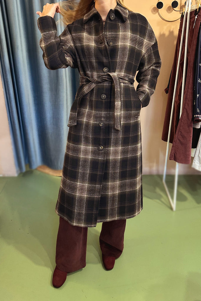 Cappotto Diega lungo principe di galles con cintura