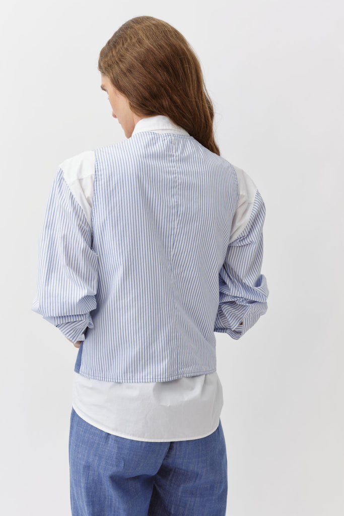 Gilet Diega azzurro melange con ricami
